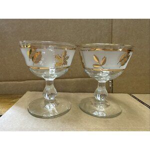 Libbey Frosted Gold Foliage 4 1/4" Vintage Sherbet Champagne Glasses Set Of 2